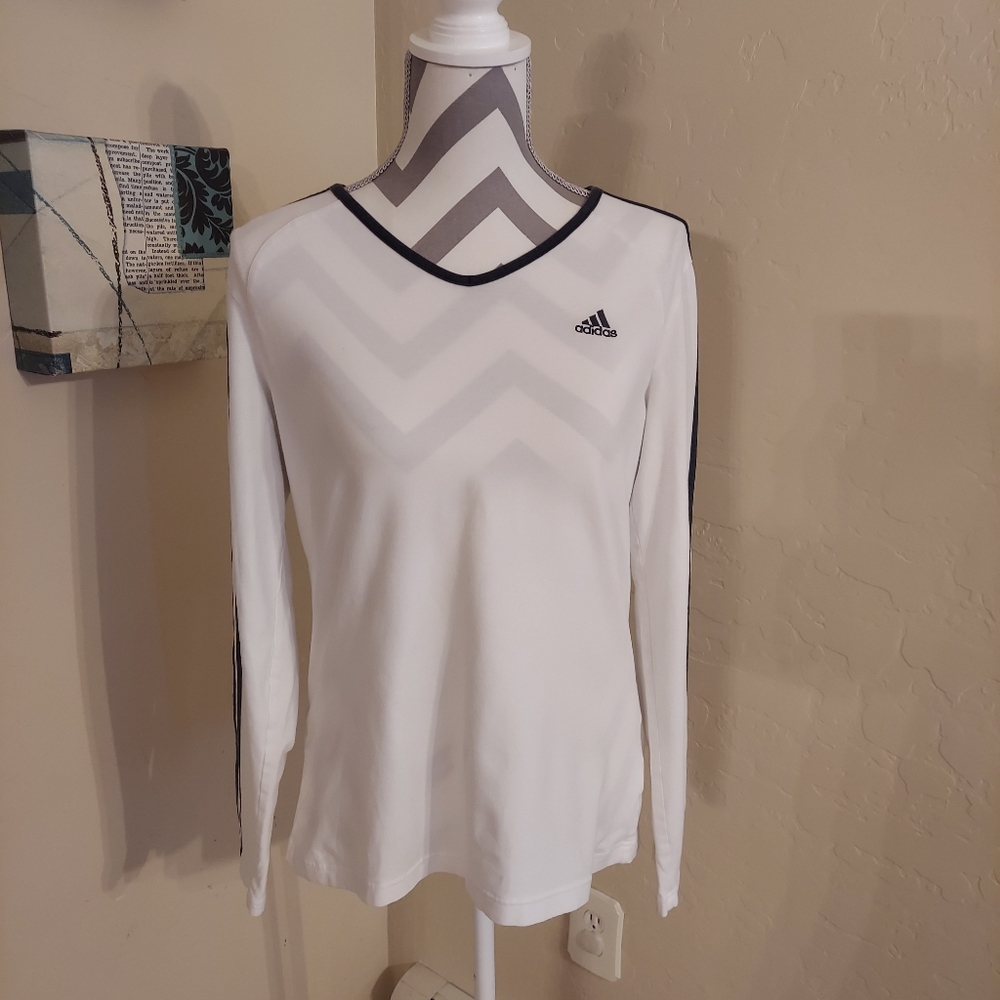 Adidas White & Black long sleeve workout Top